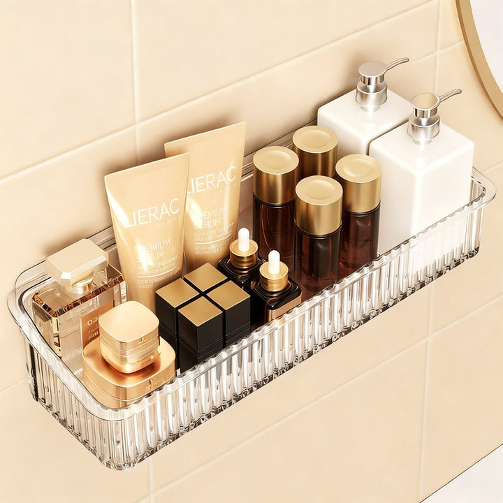 Transparent bathroom wall shelf, no drilling