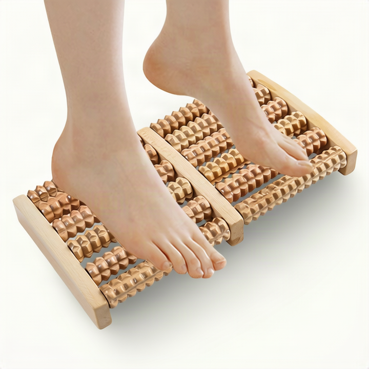 ALPENHAUCH - Foot massage roller made of real wood with acupressure mat