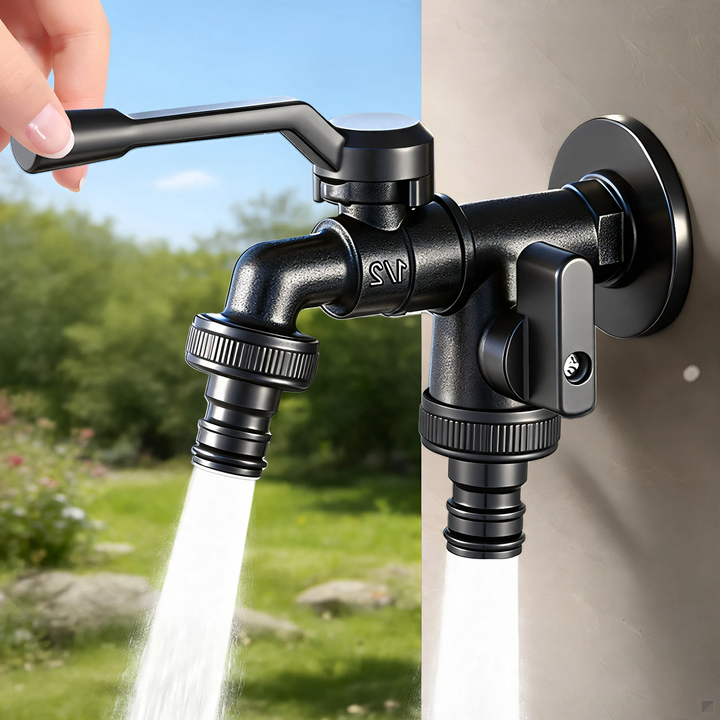 Outdoor faucet with double outlet, frost-proof