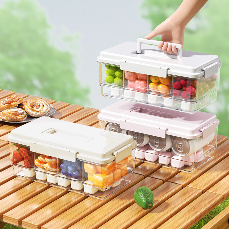 Divided food storage container with carrying handle, 1–2 L