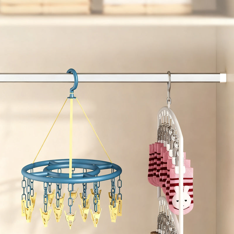 Clothes drying rack with clips for children