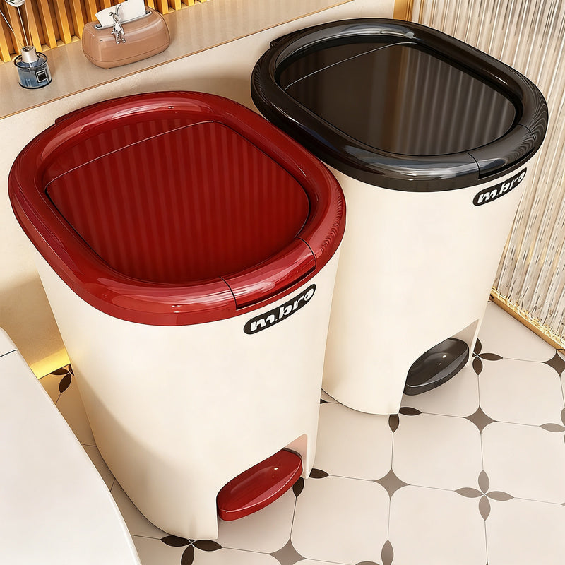 Plastic trash can with foot pedal and lid