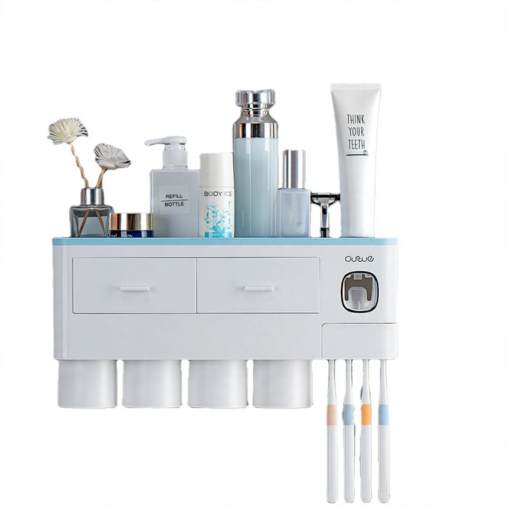 Toothbrush organizer with rinsing cup