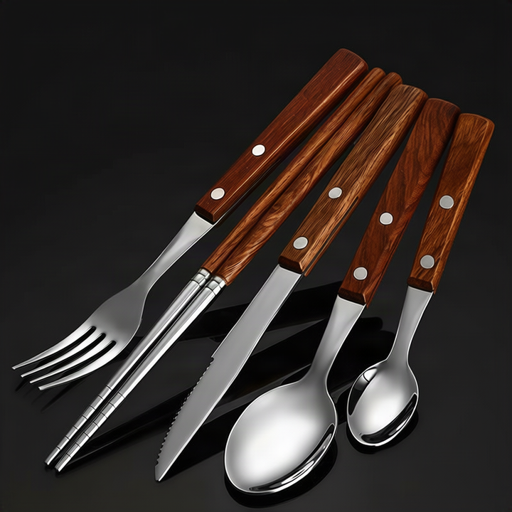 Cutlery set 12-piece, stainless steel with wooden handle