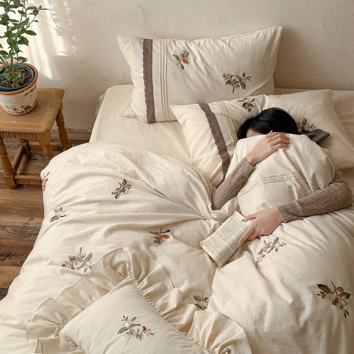 Cotton-linen bedding, 4-piece, floral pattern