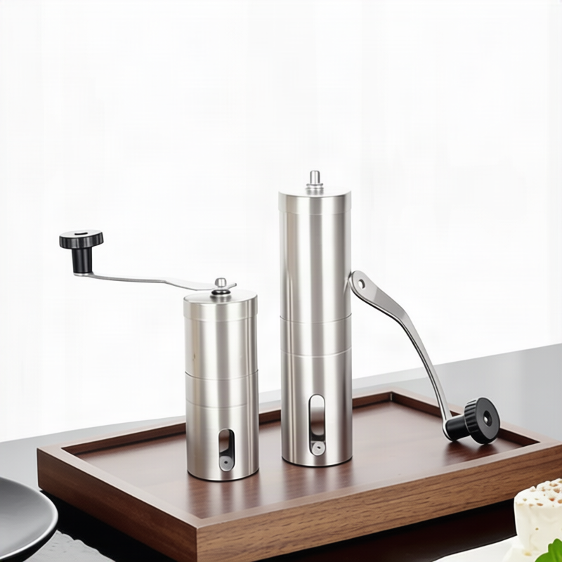 Manual coffee grinder with ceramic grinding mechanism, stainless steel