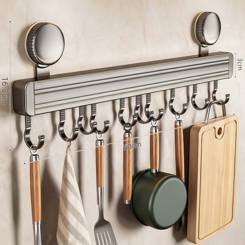 Suction cup kitchen hook rail made of aluminum