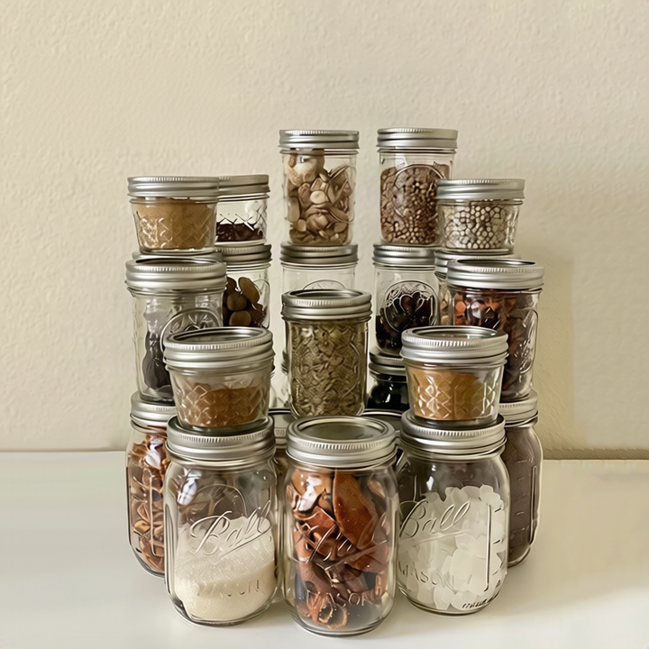 Glass storage jars, various sizes