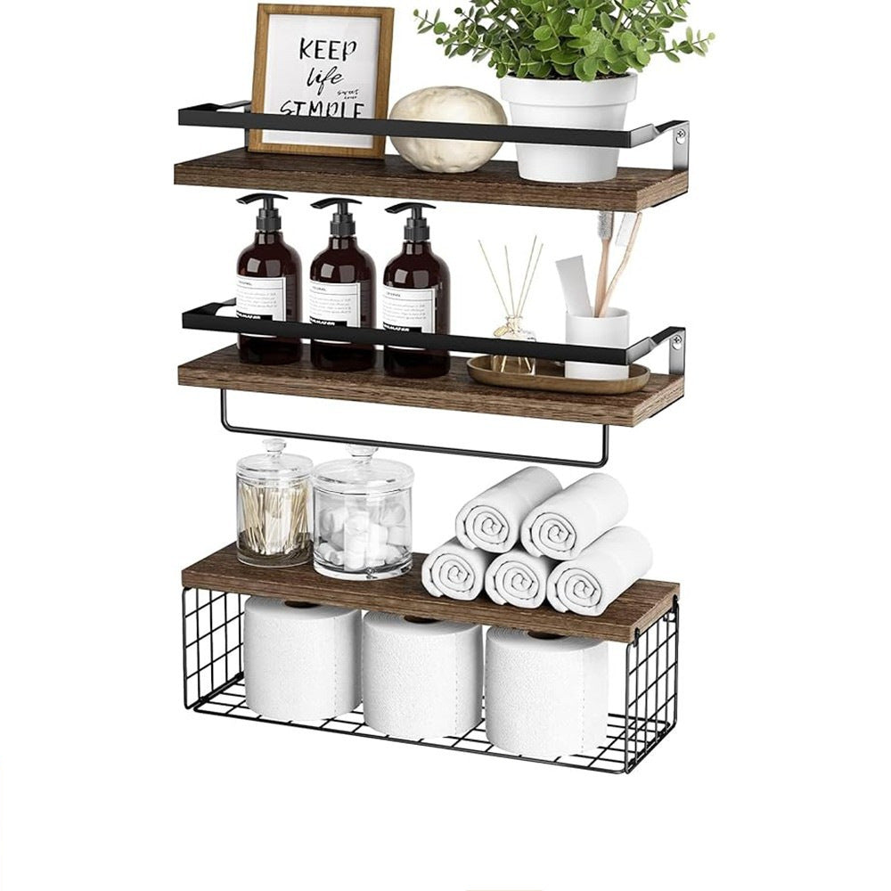 Wood wall shelf, modern design, multi-layered