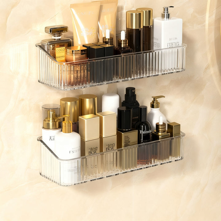 Transparent bathroom wall shelf, no drilling