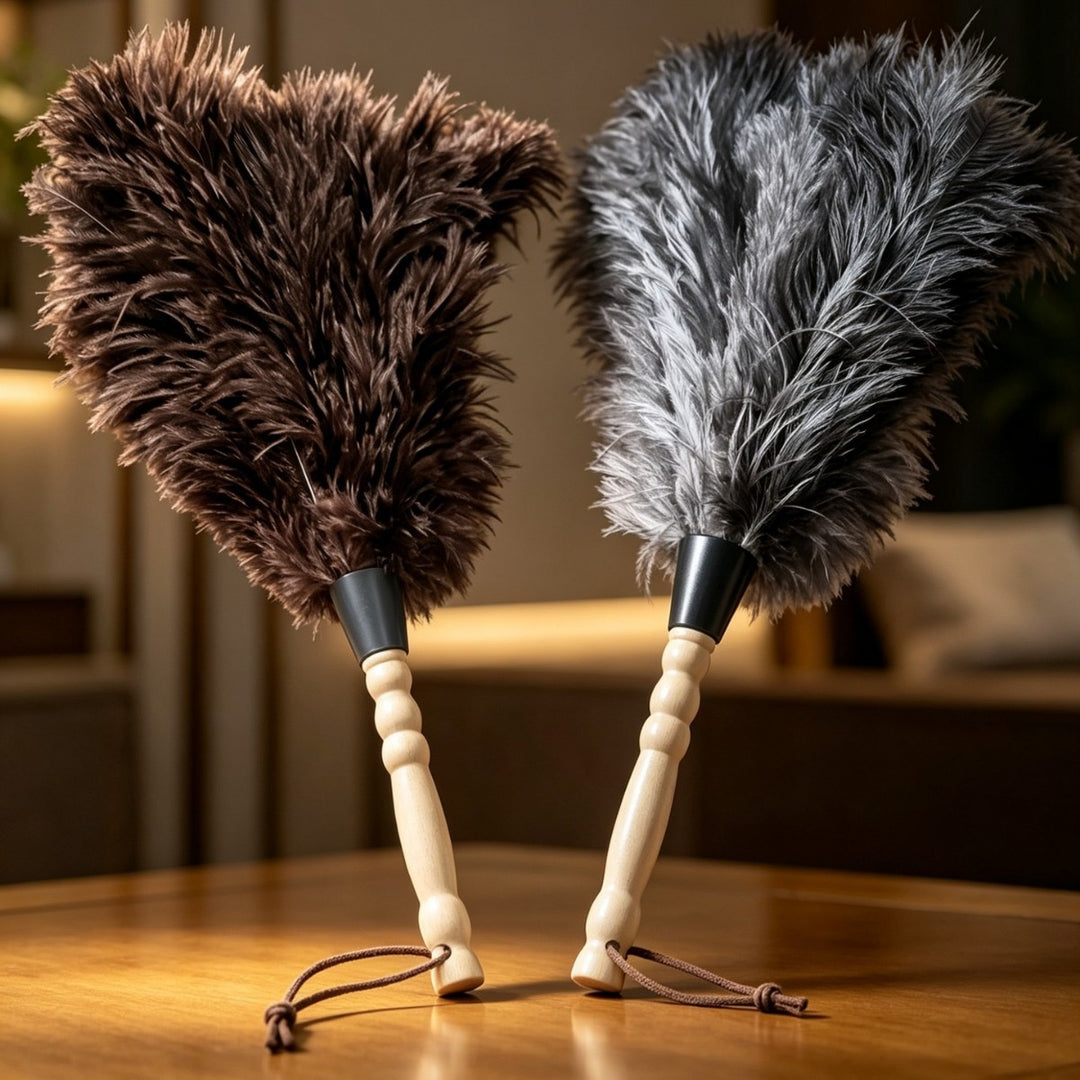 Feather duster made of ostrich feathers, extensible