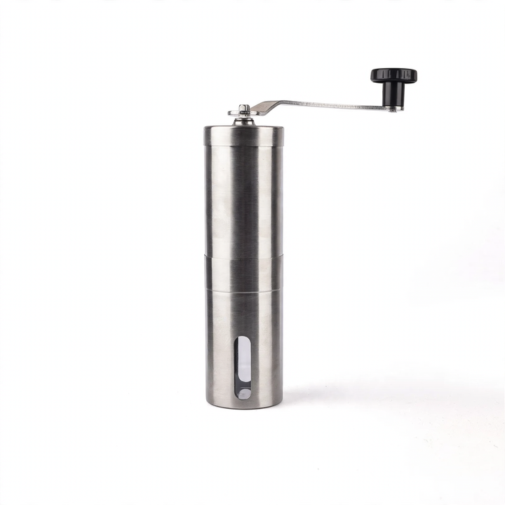 Hand-crank coffee grinder made of glass