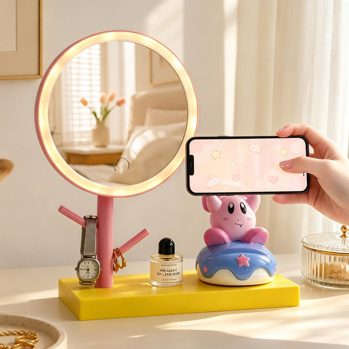 Makeup mirror with LED and phone holder