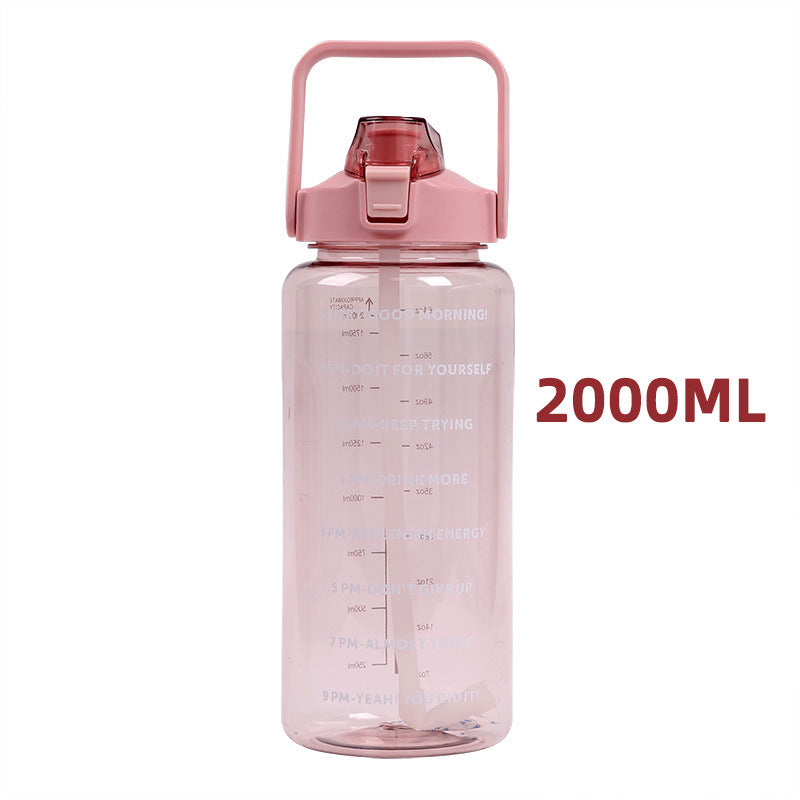 Sports water bottle 2 L with scale and straw