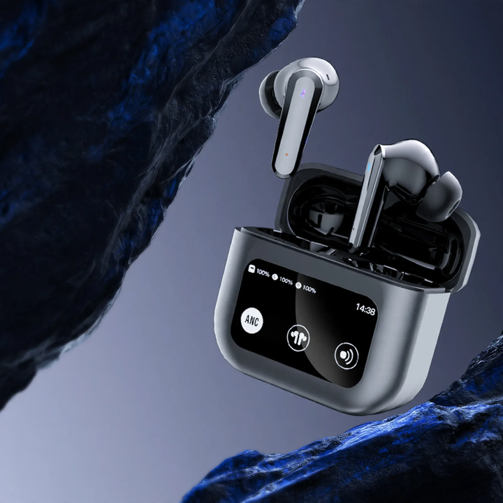 Bluetooth headphones with LCD display and noise cancellation