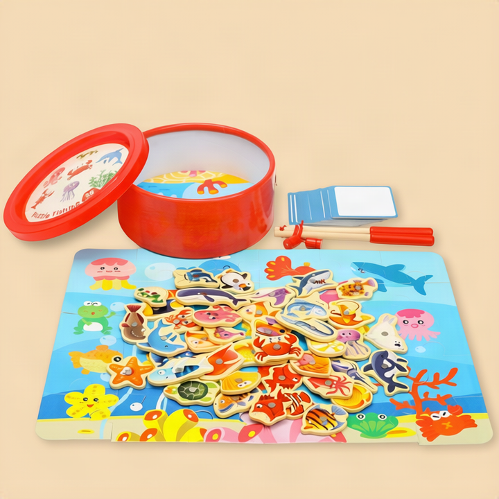 Magnetic fishing game made of wood
