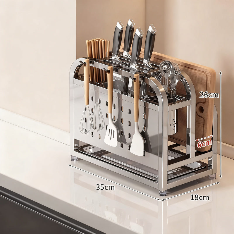 Knife holder and cutlery stand made of stainless steel