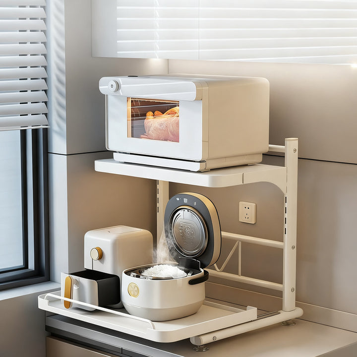 Microwave and kitchen appliance shelf, multi-tiered