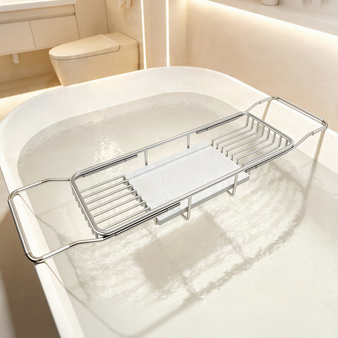 Expandable stainless steel bathtub rack