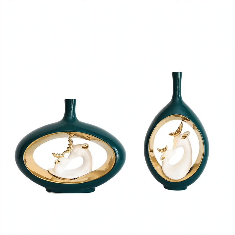 Ceramic flower vase with deer motif