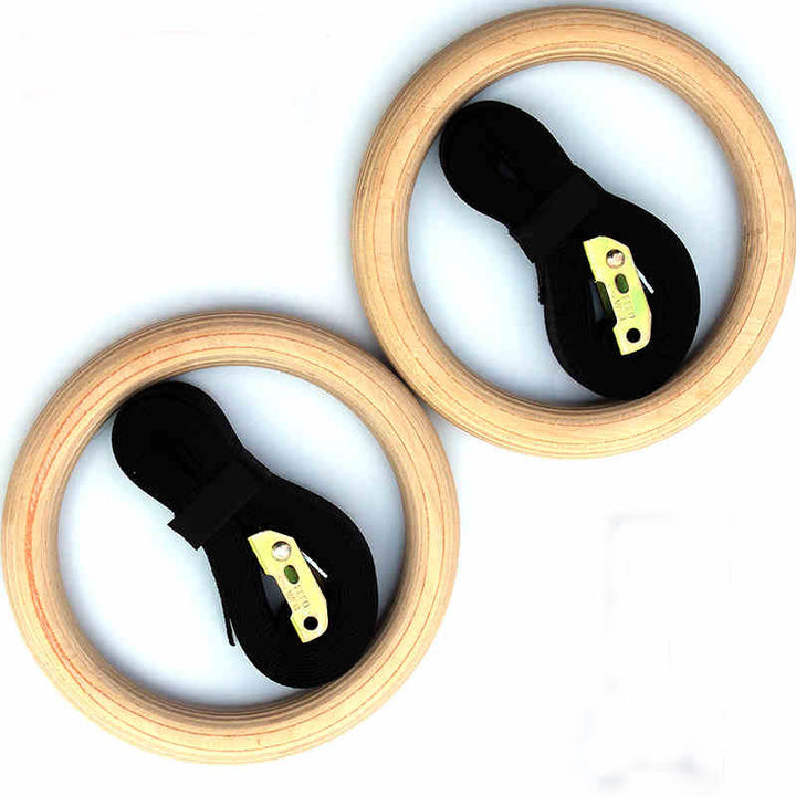 Wooden gymnastics rings with strap