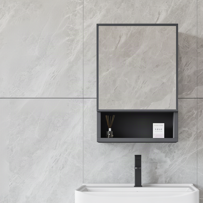 Bathroom mirror cabinet with LED and socket