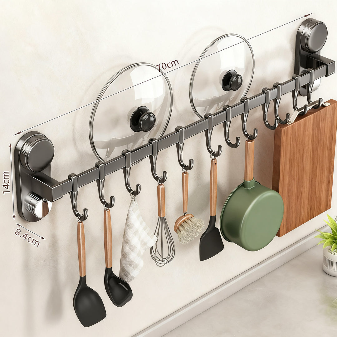 Kitchen hanger with suction cup, drill hole free