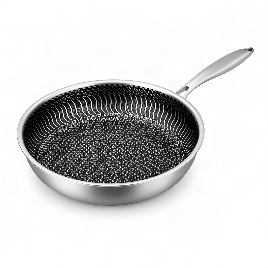 Stainless steel frying pan with glass lid