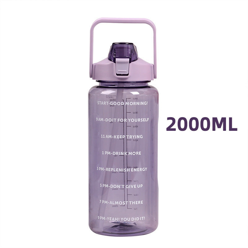 Sports water bottle 2 L with scale and straw