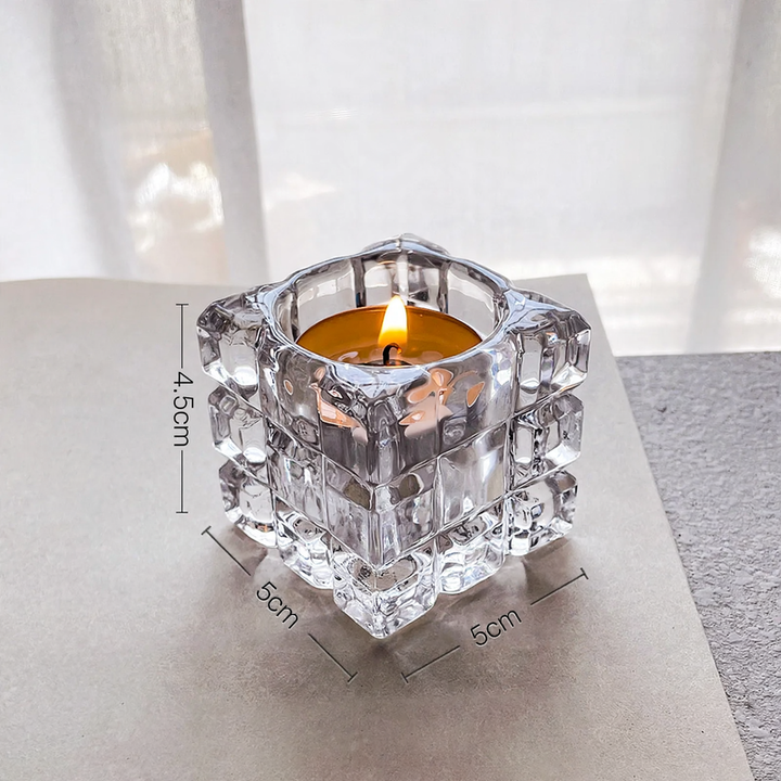 Ice Cube Glass Candle Holder, transparent