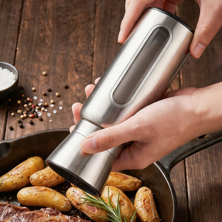 Stainless steel pepper mill with ceramic grinder