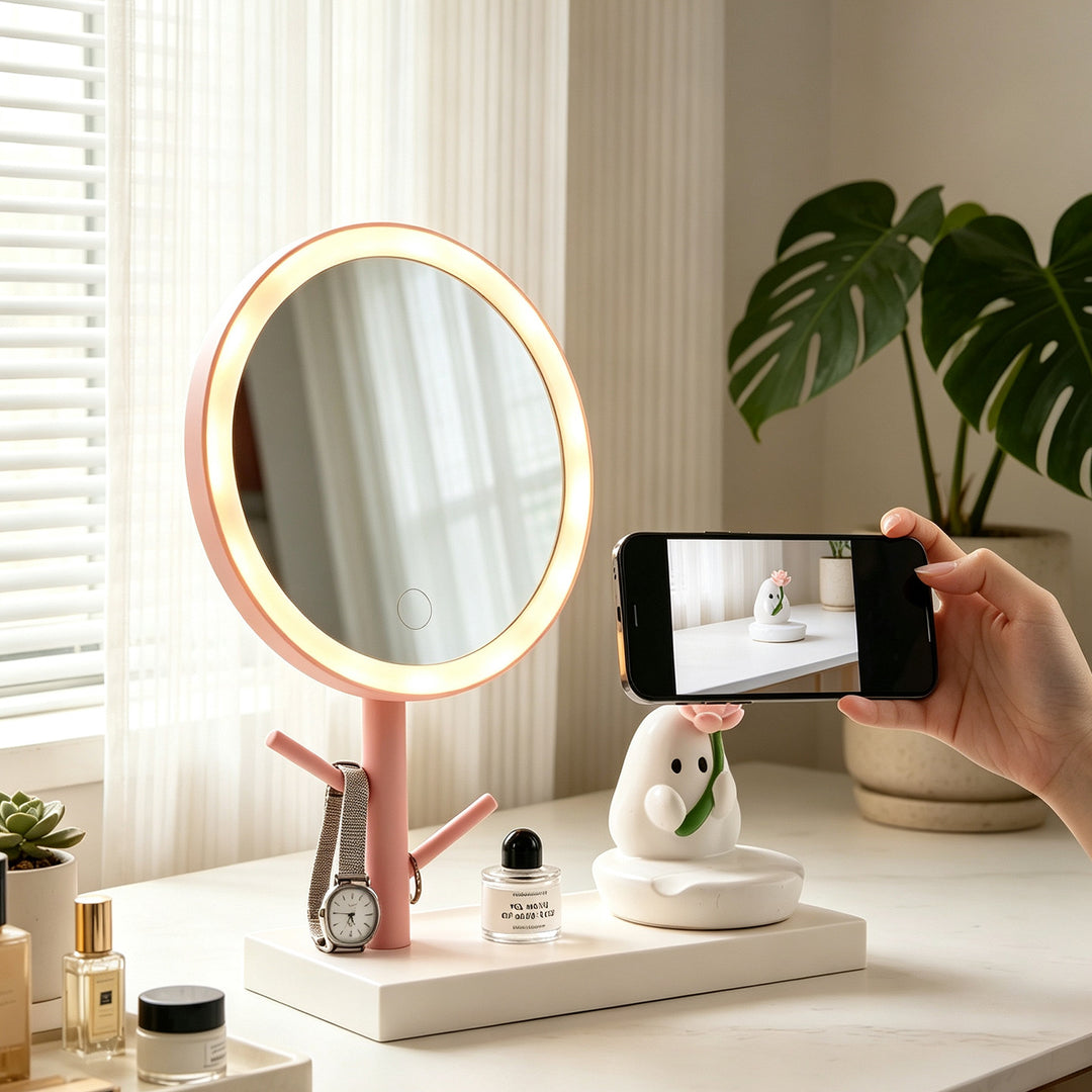 Cosmetic mirror with phone stand, ABS plastic