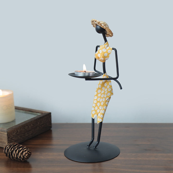 Candle holder made of iron, hand shape, vintage style