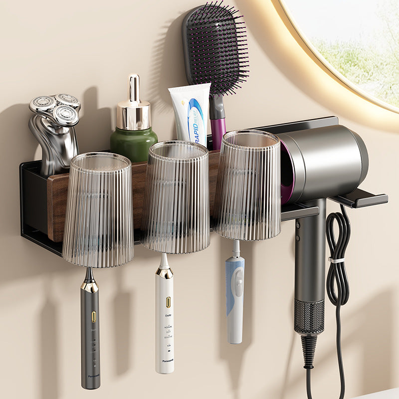 Toothbrush holder with hairdryer holder, wall-mounted
