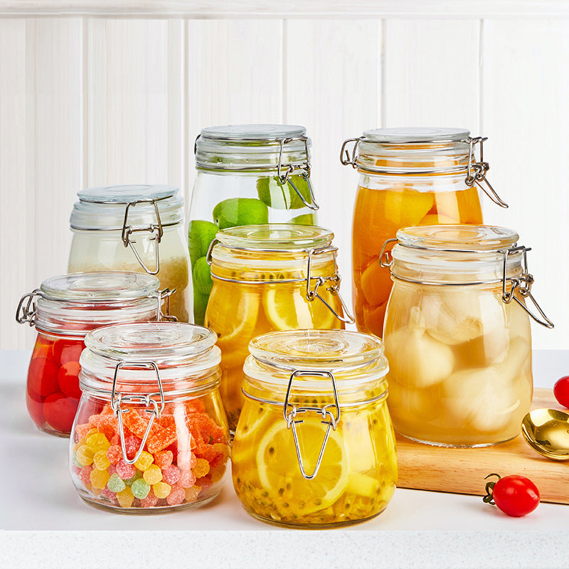 Glass storage jar with lid, airtight