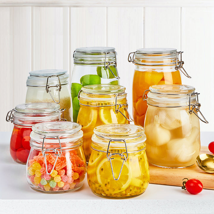 Glass storage jar with lid, airtight