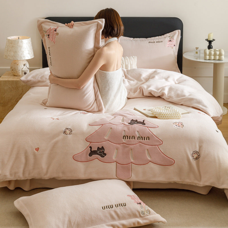 Bedding set, Christmas motif, 4-piece, fleece look