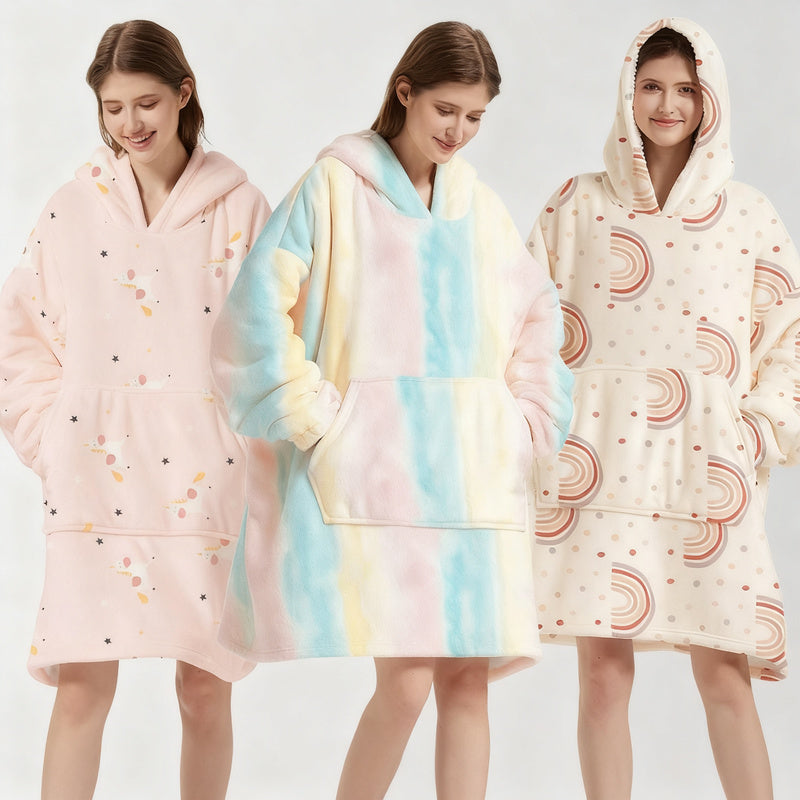 Wearable blanket with hood, Sherpa fleece