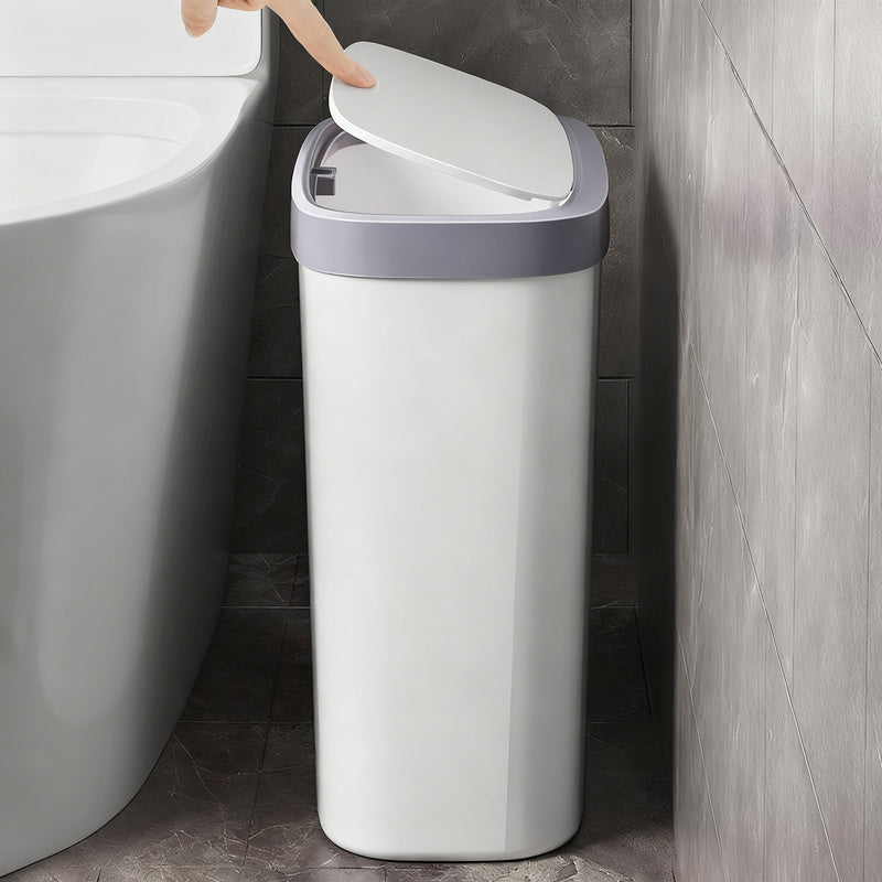 Narrow plastic trash can for bathroom and kitchen