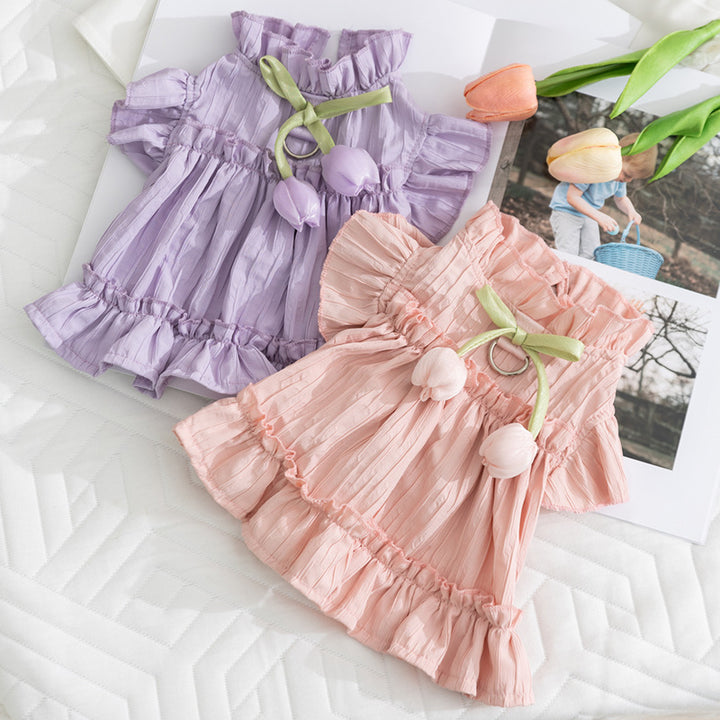 Two-legged dress for pets, pleated design