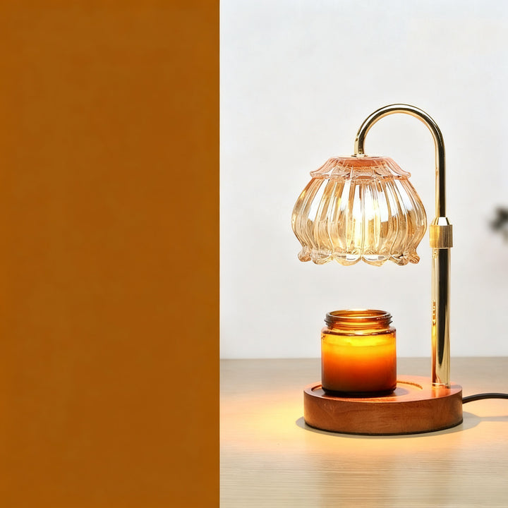 Wax melting lamp with wooden base