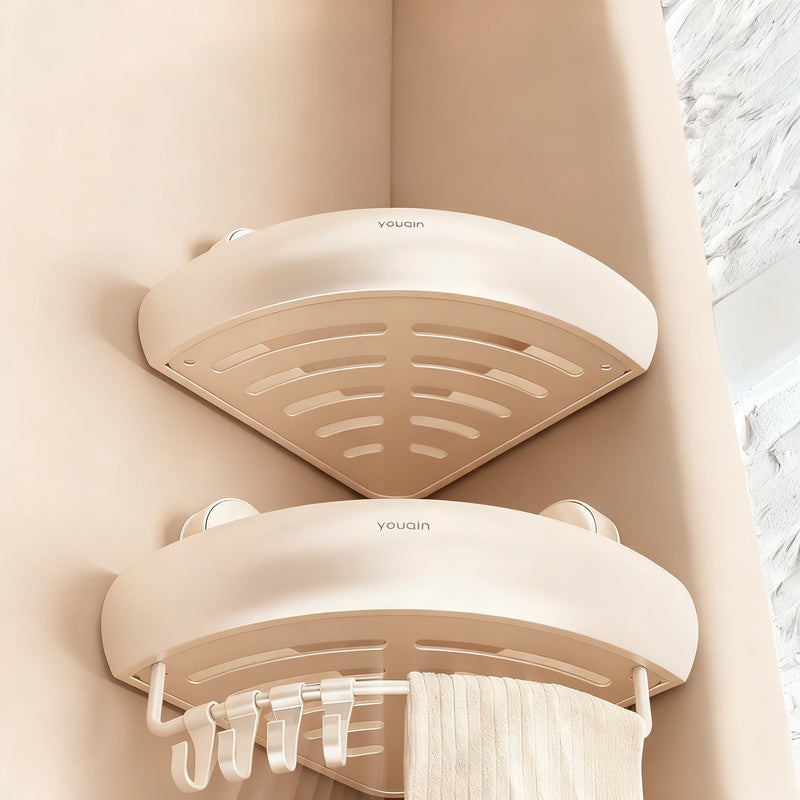 Bathroom corner shelf made of aluminum, suction cup mounting