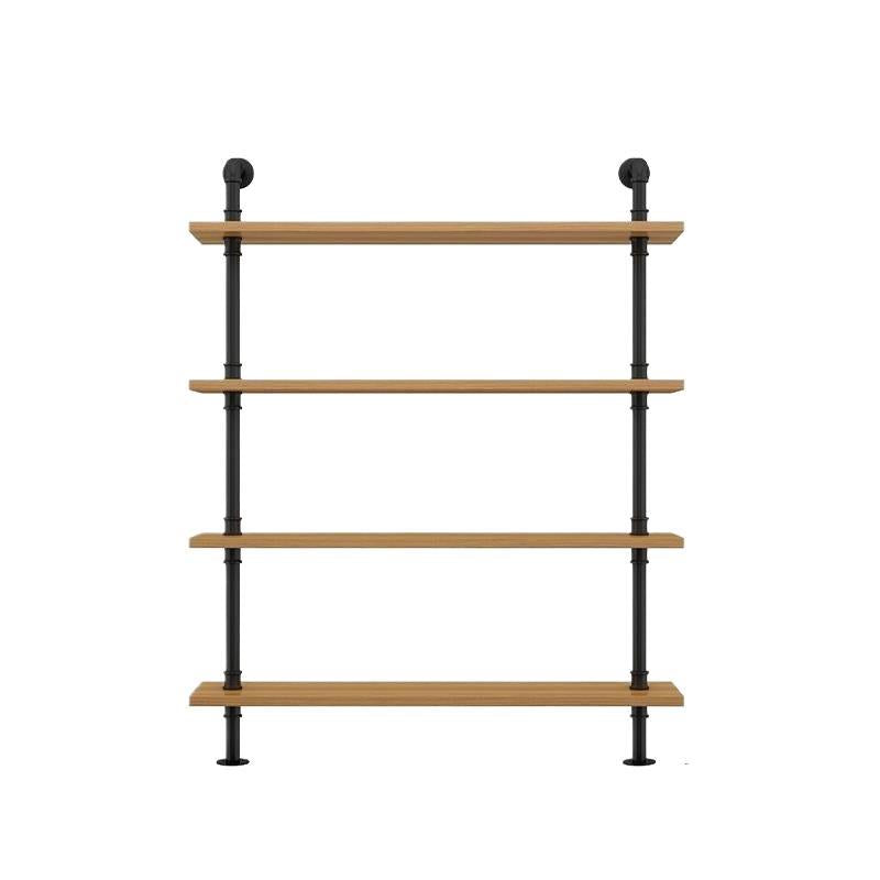 Wooden wall shelf, 140–240 cm, with metal brackets