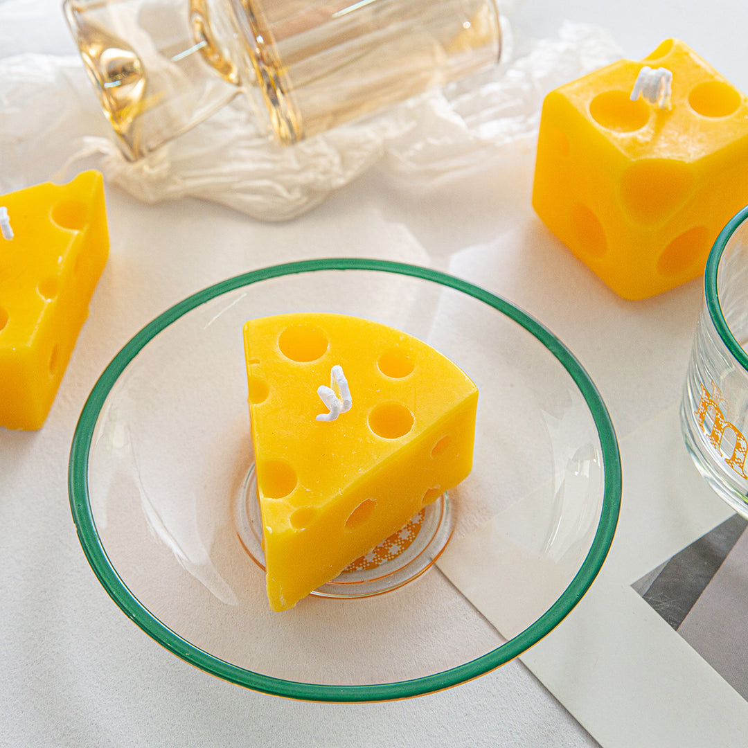 Scented candle in cheese shape made of soy wax