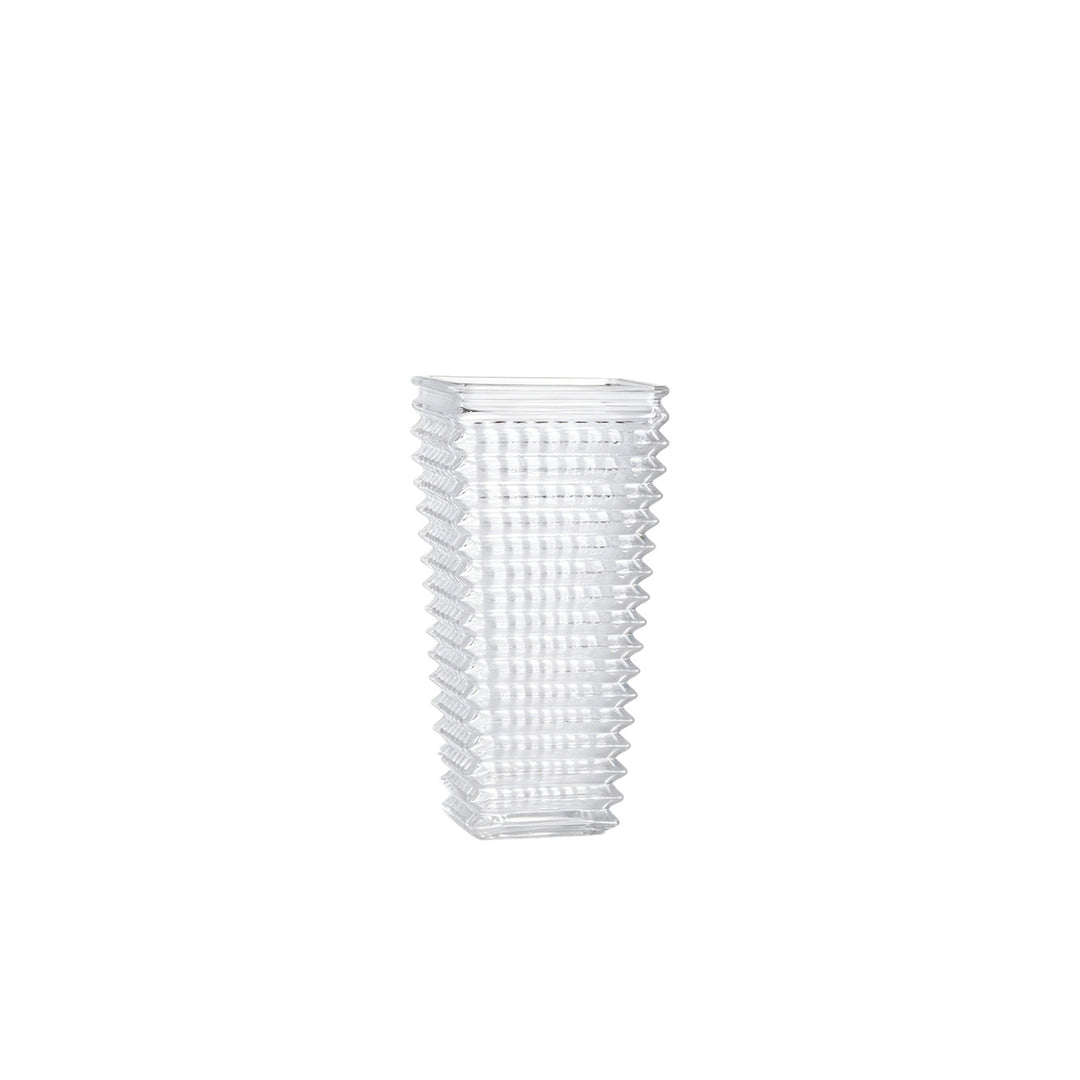 Transparent glass vase with wave pattern, rectangular