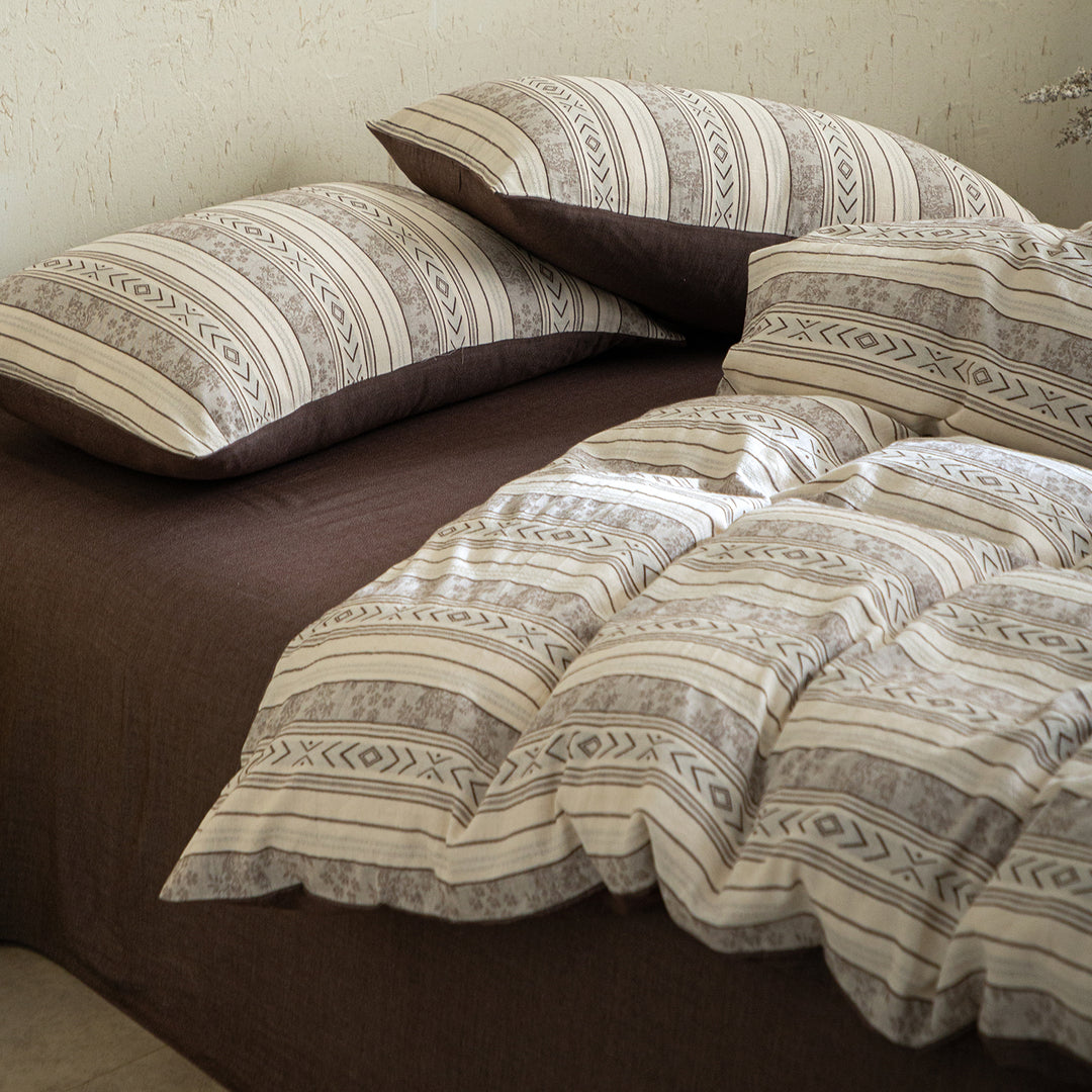 Cotton-linen bedding, 4-piece, striped pattern