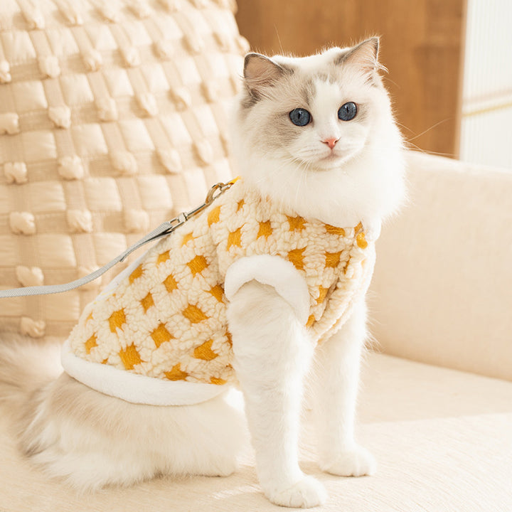 Cat fleece pullover with clock motif, multiple sizes