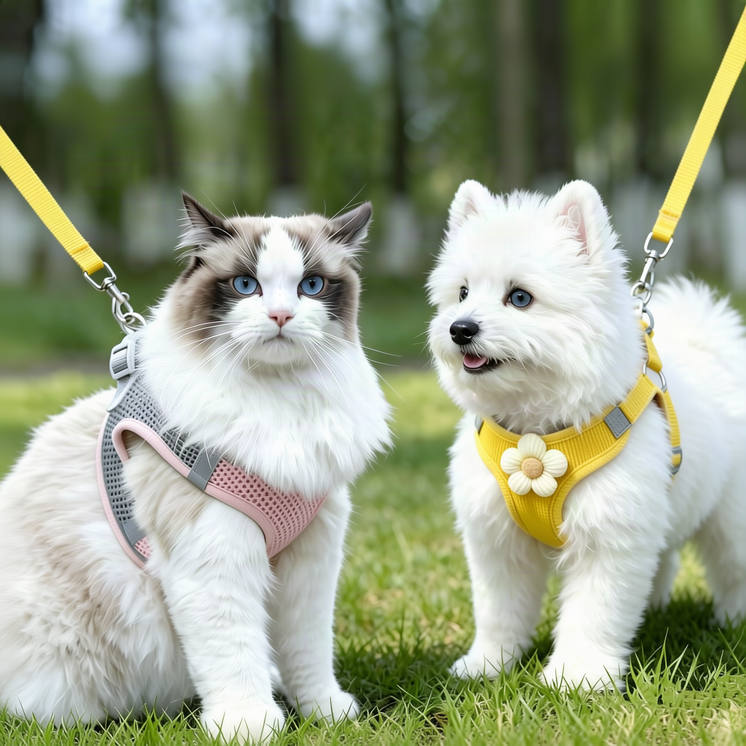 Dog harness made of fabric with leash, XS to XL