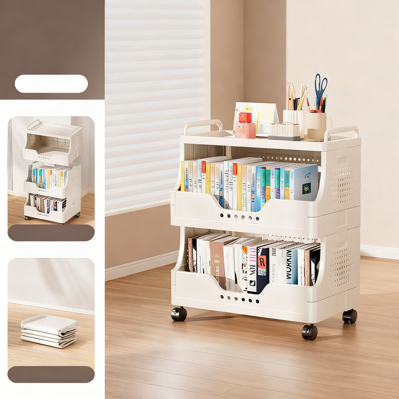 Plastic bookshelf with wheels, multilayered