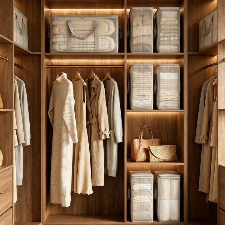 Transparent storage bag for clothing and bedding